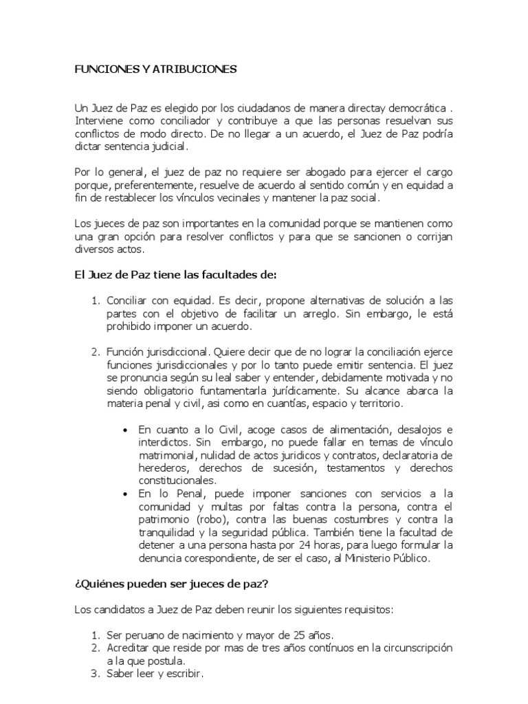 Funciones del Juez de Paz en Perú | PDF