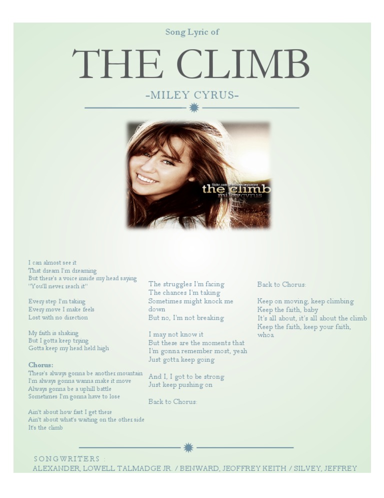 Miley Cyrus The Climb Lyric Recorded Music Songs