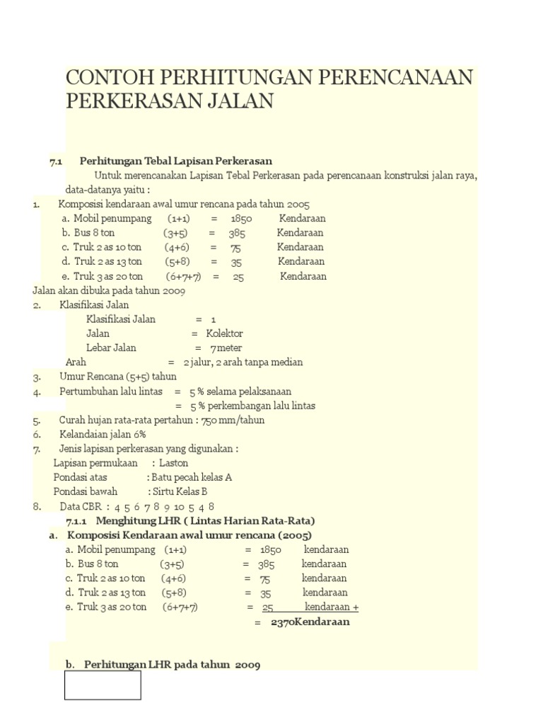 Contoh Perhitungan Perencanaan Perkerasan Jalan