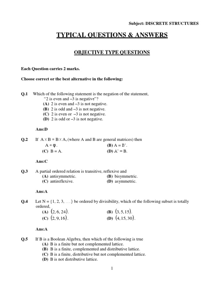 Discrete Structures: Questions & Answers | PDF | Vertex (Graph Theory ...