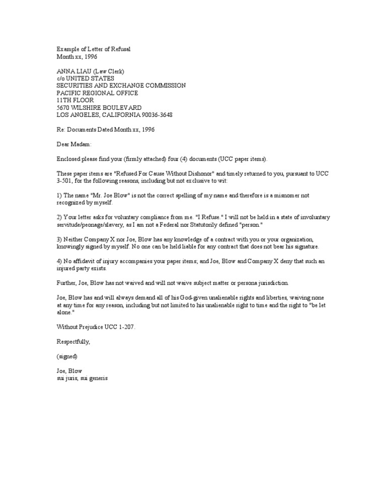 Sample Refusal Letter Format | PDF