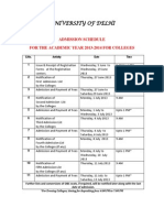 Delhi University 2013-14 admission schedule pamphlet