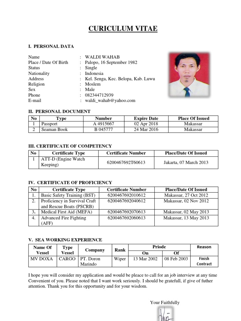 Application Letter Pelaut Documents similar to CV pelaut