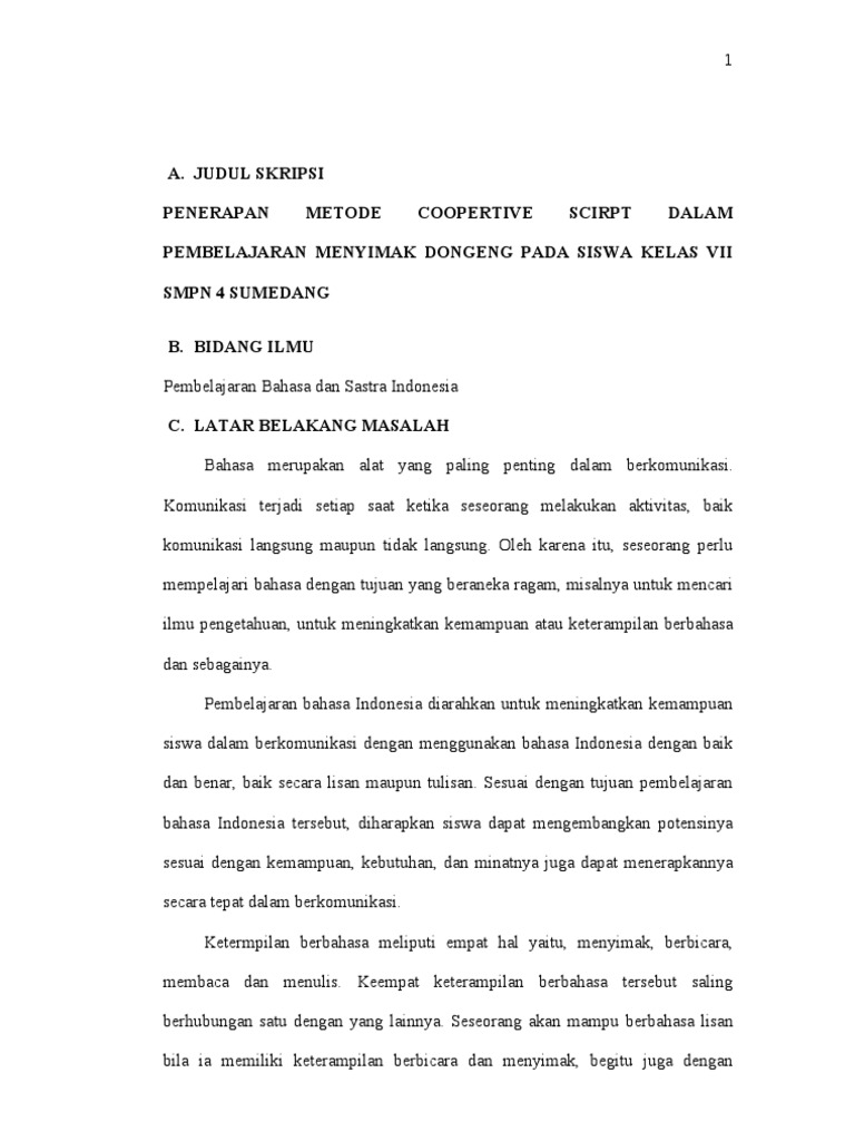 Proposal Skripsi Pendidikan Bahasa Dan Sastra Indonesia