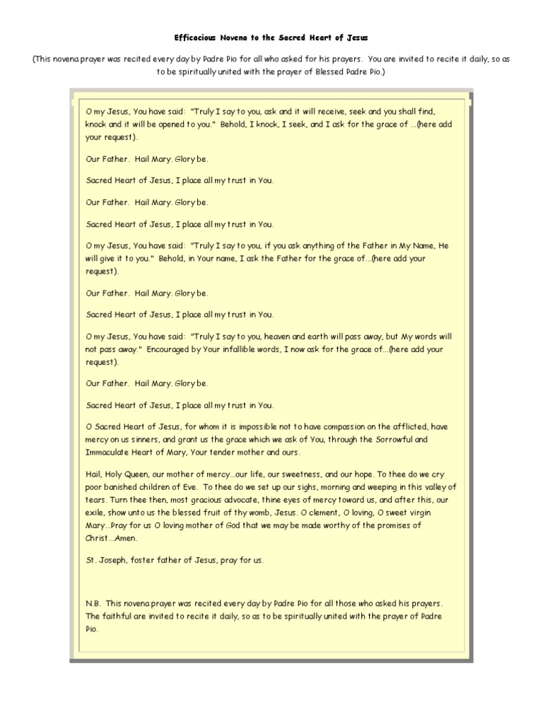 Efficacious Novena to the Sacred Heart of Jesus - Padre Pio | Lord's Prayer | Mercy