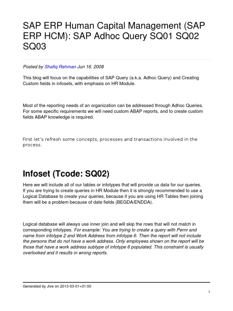 SAP Adhoc Query: SQ01, SQ02, SQ03 Guide | PDF | Databases | Human ...