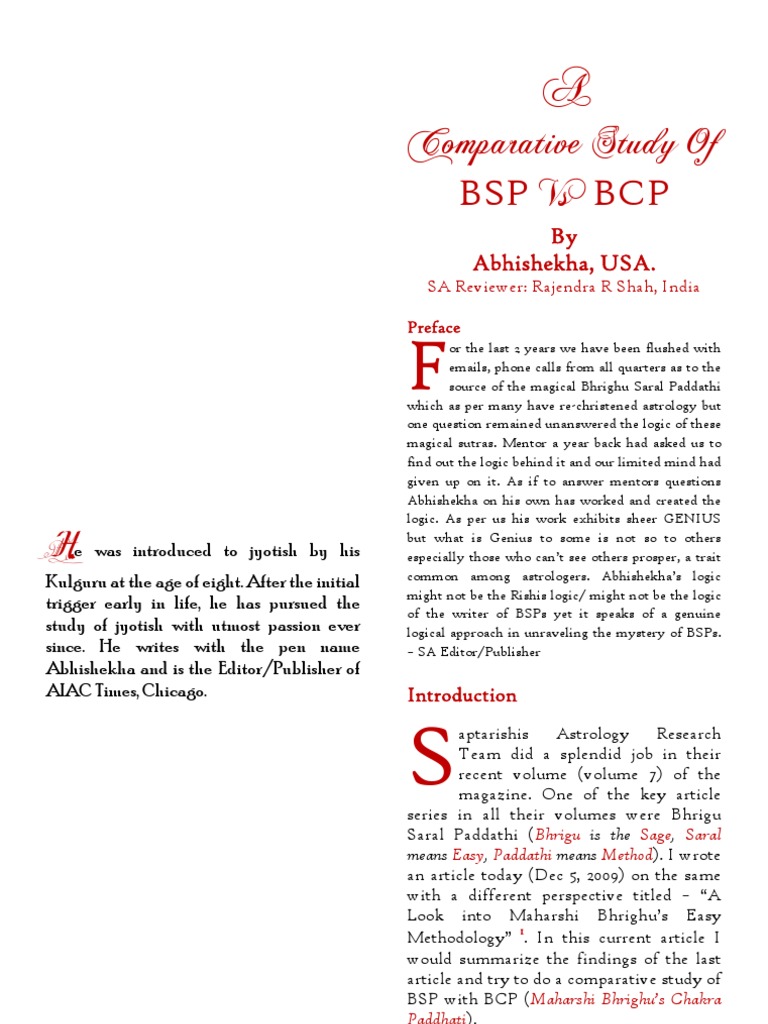 A Comparative Study of BSP V BCP | PDF | Planets | Horoscope