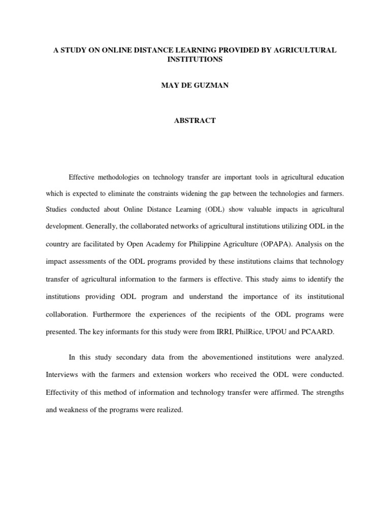 Online Distance Learning in Agriculture | PDF | Social Science