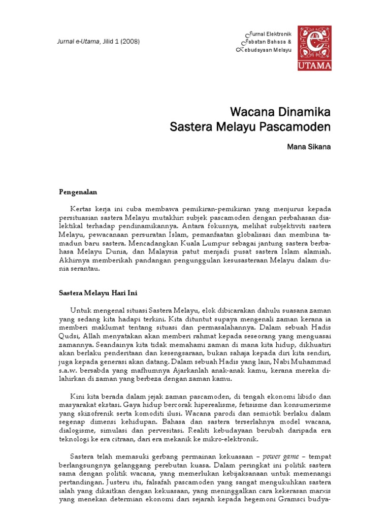 Mana - Sikana On Sastera Melayu Pascamodenisme | PDF | Klasik