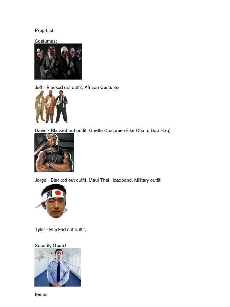 Costume and Prop Inventory List | PDF
