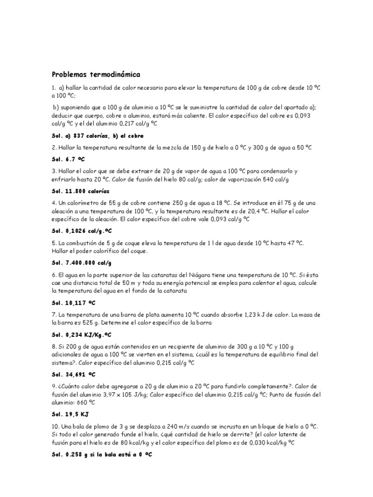 Problemas de Termodinámica Resueltos | PDF | Calor | Gases