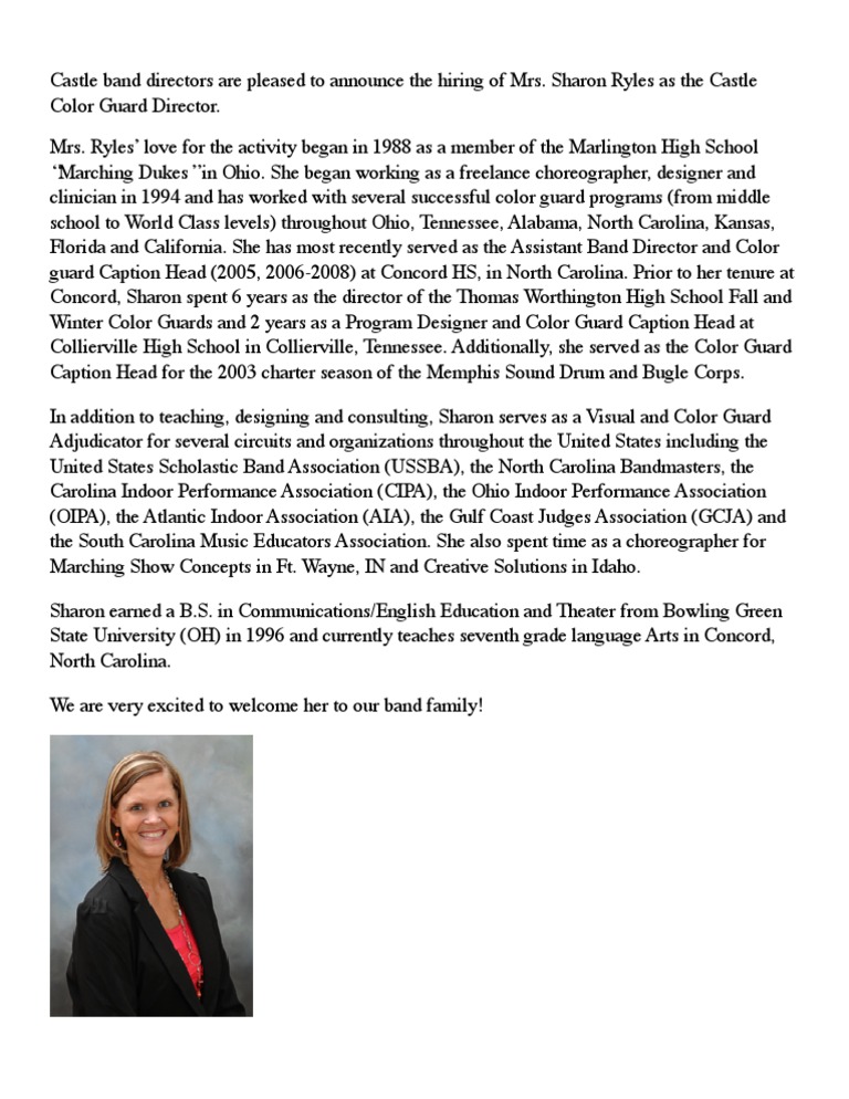 Sharon Ryles Hired as Color Guard Director | PDF