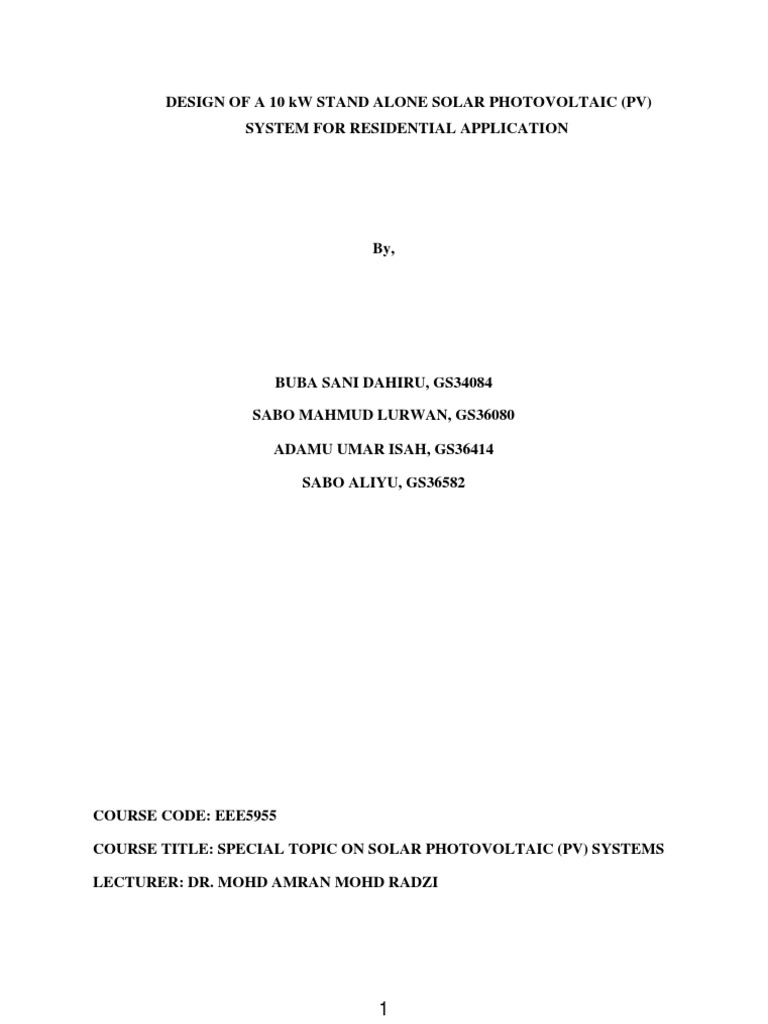 10 kW Standalone Solar PV System Design | PDF | Photovoltaics ...