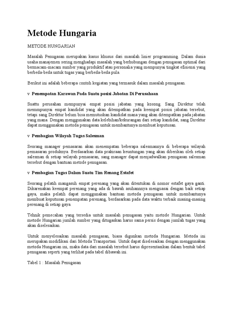 Metode Maksimasi Penugasan Dan Minimasi Penugasan