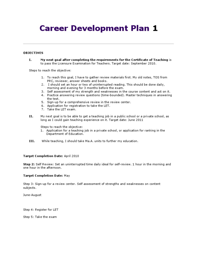 Career Development Plan for Teaching | PDF | Career & Growth | Self ...