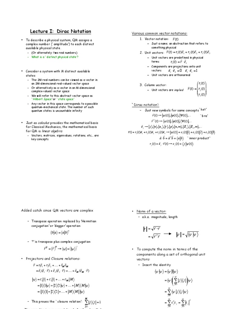 Dirac Notation | PDF | Vector Space | Mathematical Analysis