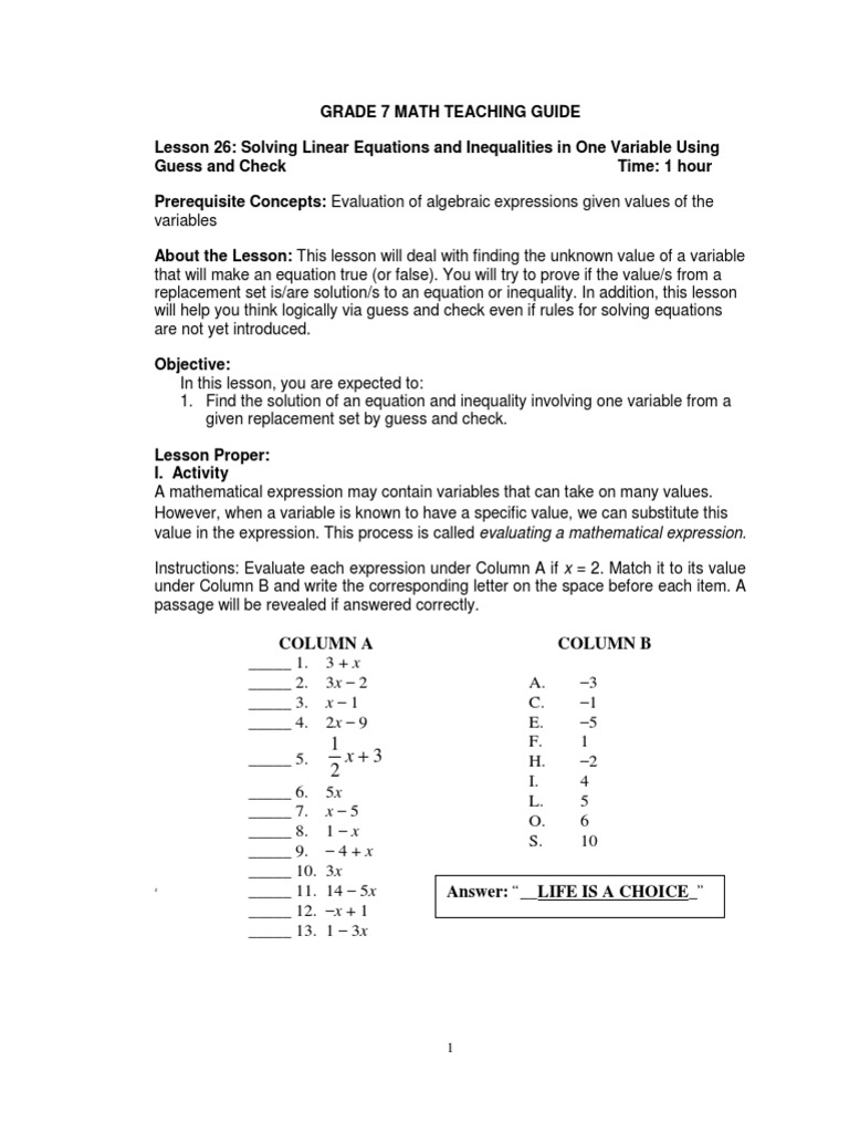 Grade 7 Linear Equations & Inequalities Guide | PDF | Inequality ...