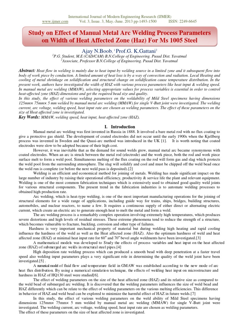 Study On Effect of Manual Metal Arc Welding Process Parameters On Width ...