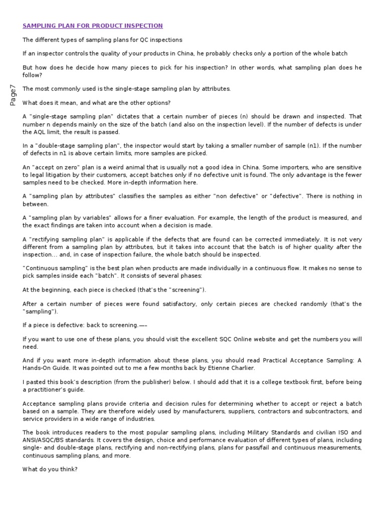 Sampling Plans for Quality Inspection | PDF | Technology & Engineering
