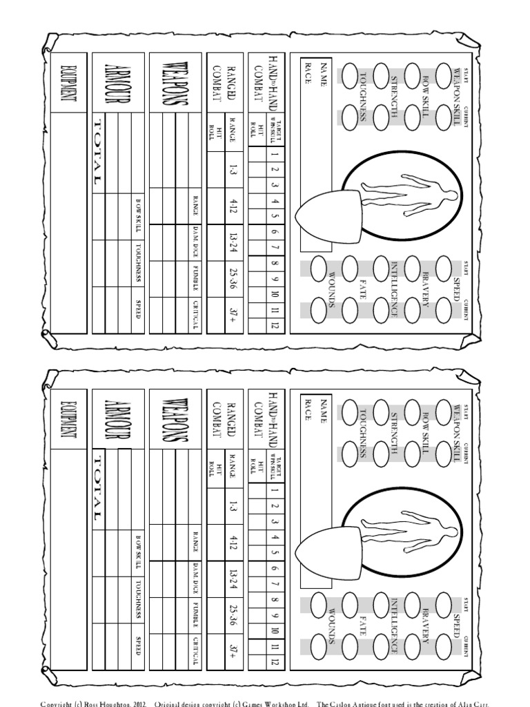 Advanced Heroquest Character Sheet - 2 Per Page | PDF