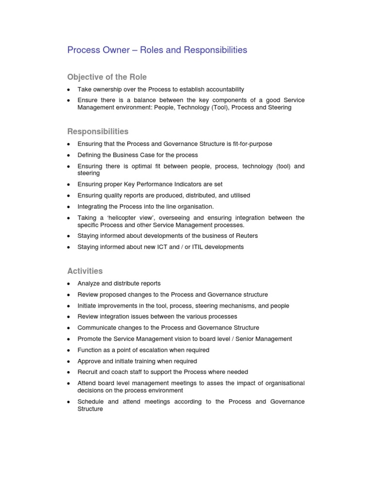 Process Owner Roles and Responsibilities | PDF | Career & Growth | Business