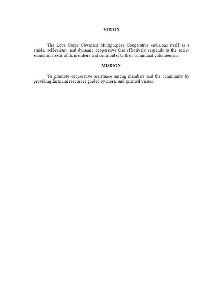 Love Corps Covenant Cooperative Vision & Mission | PDF | Career ...