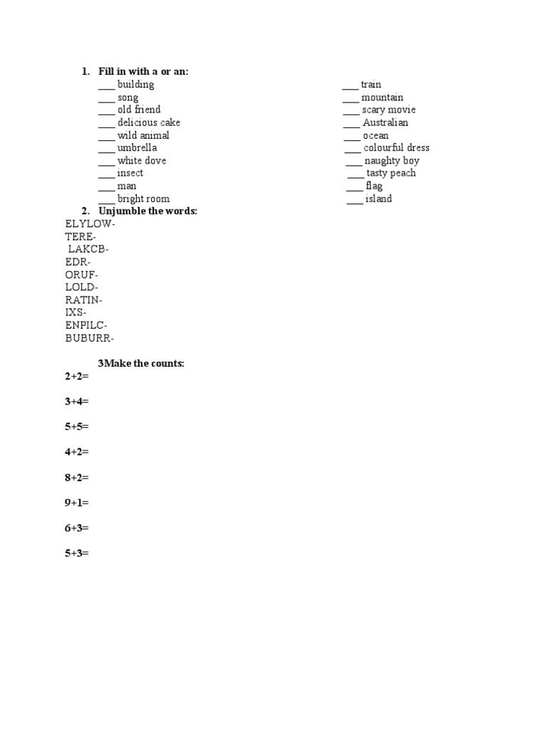 Unjumble Words and Basic Math | PDF