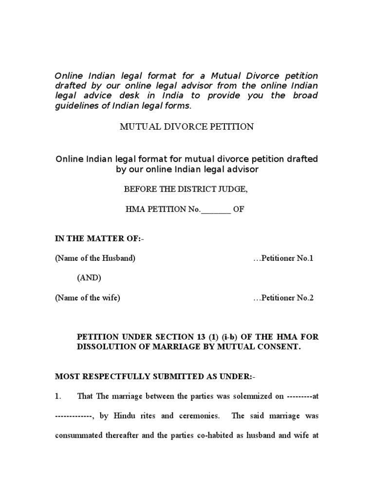 Mutual Divorce Petition Latest Doc