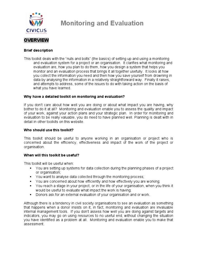Monitoring and Evaluation Toolkit Guide | PDF | Monitoring And ...