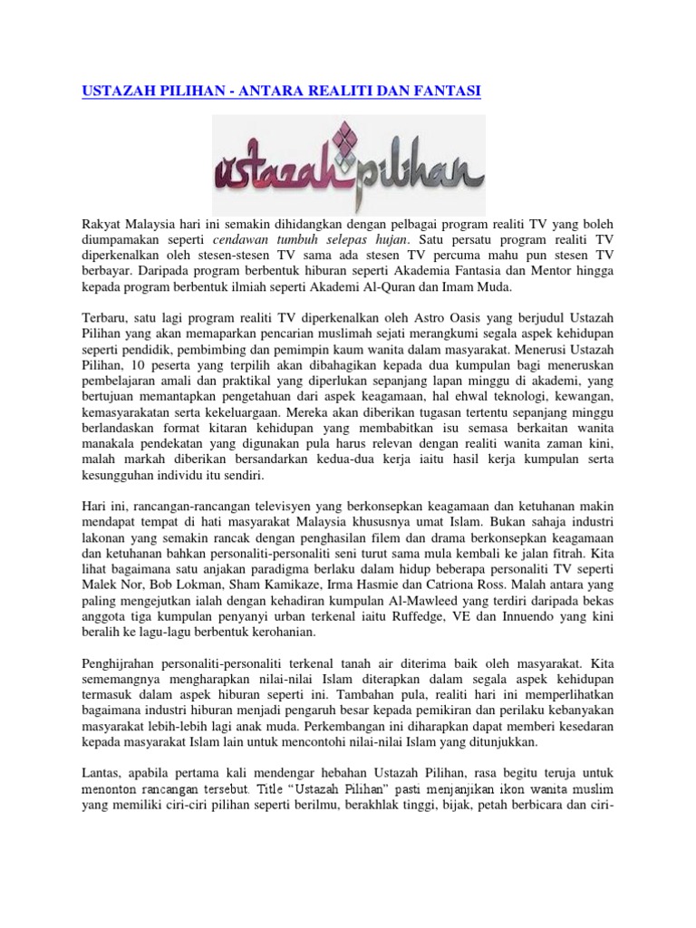 Kesan Program Realiti Televisyen Kepada Masyarakat