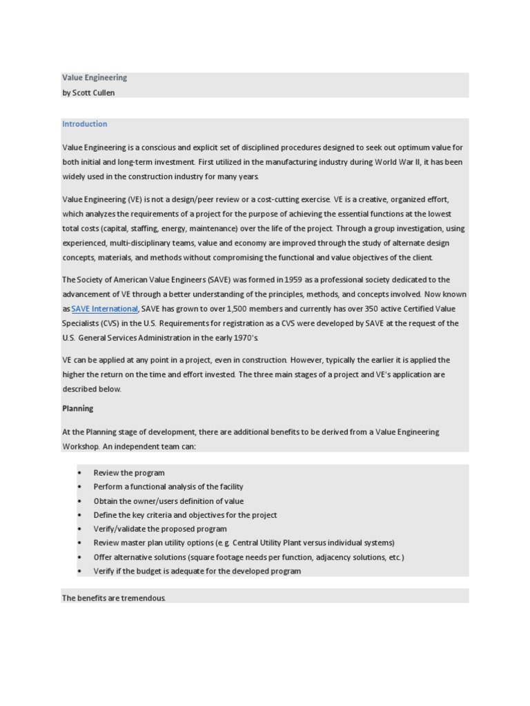 Value Engineering: SAVE International | Download Free PDF | Evaluation ...
