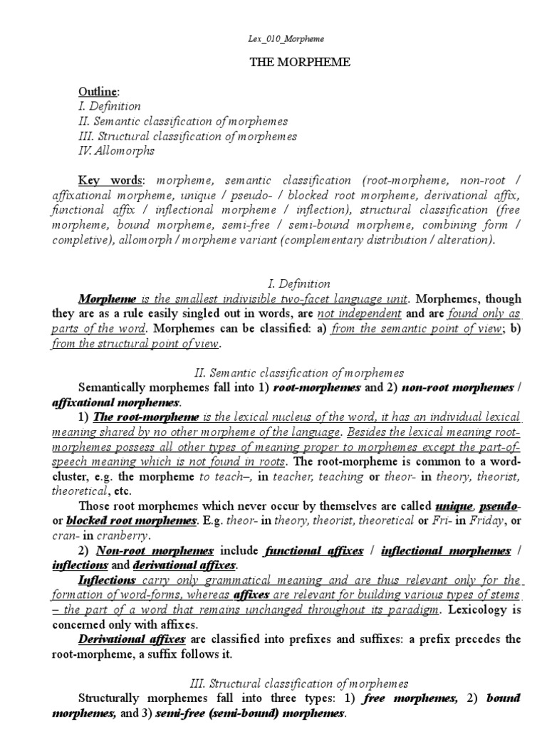 Classification of Morphemes Explained | PDF | Morphology (Linguistics ...