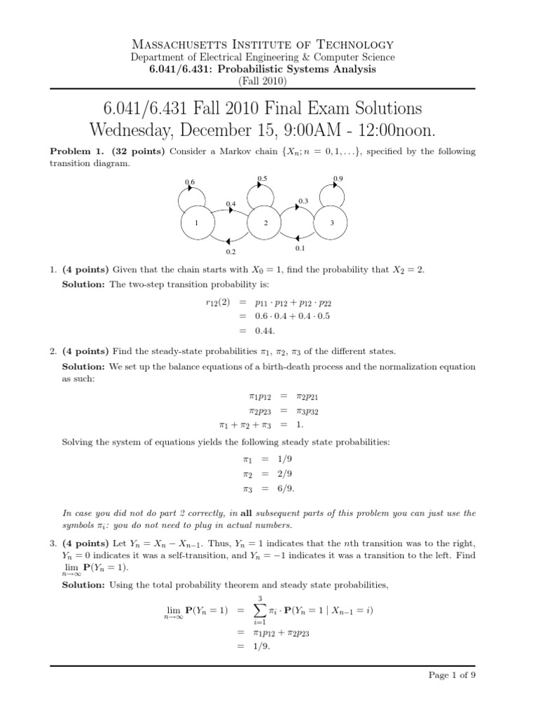 Fall 2010 Final Solution | PDF | Normal Distribution | Poisson Distribution