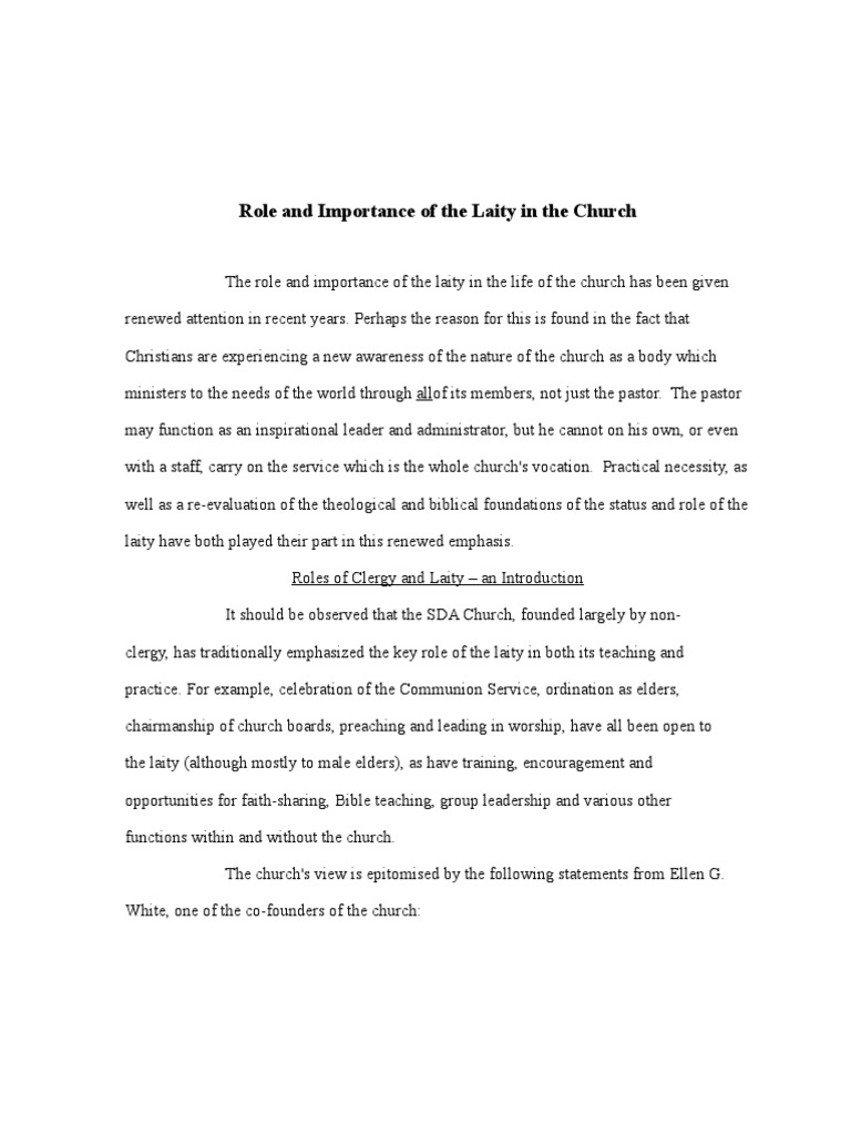Role of Laity in The Church PDF Elder (Christianity) Laity