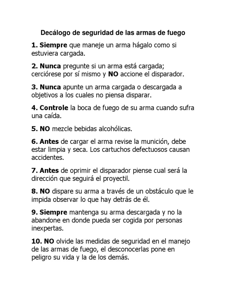Decálogo de seguridad de las armas de fuego