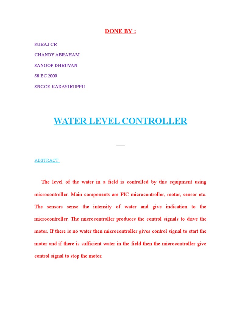 Water Level Controller Project Report by Suraj CR PDF Liquid