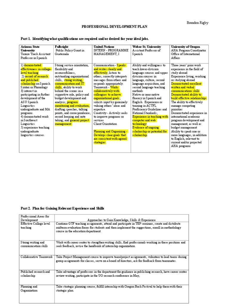 PPPM Professional Development Plan | PDF | Linguistics | Internship