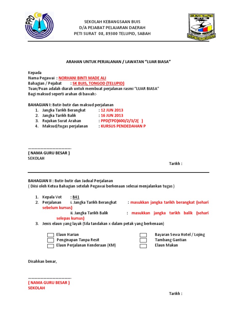 Arahan Perjalanan Template Pdf
