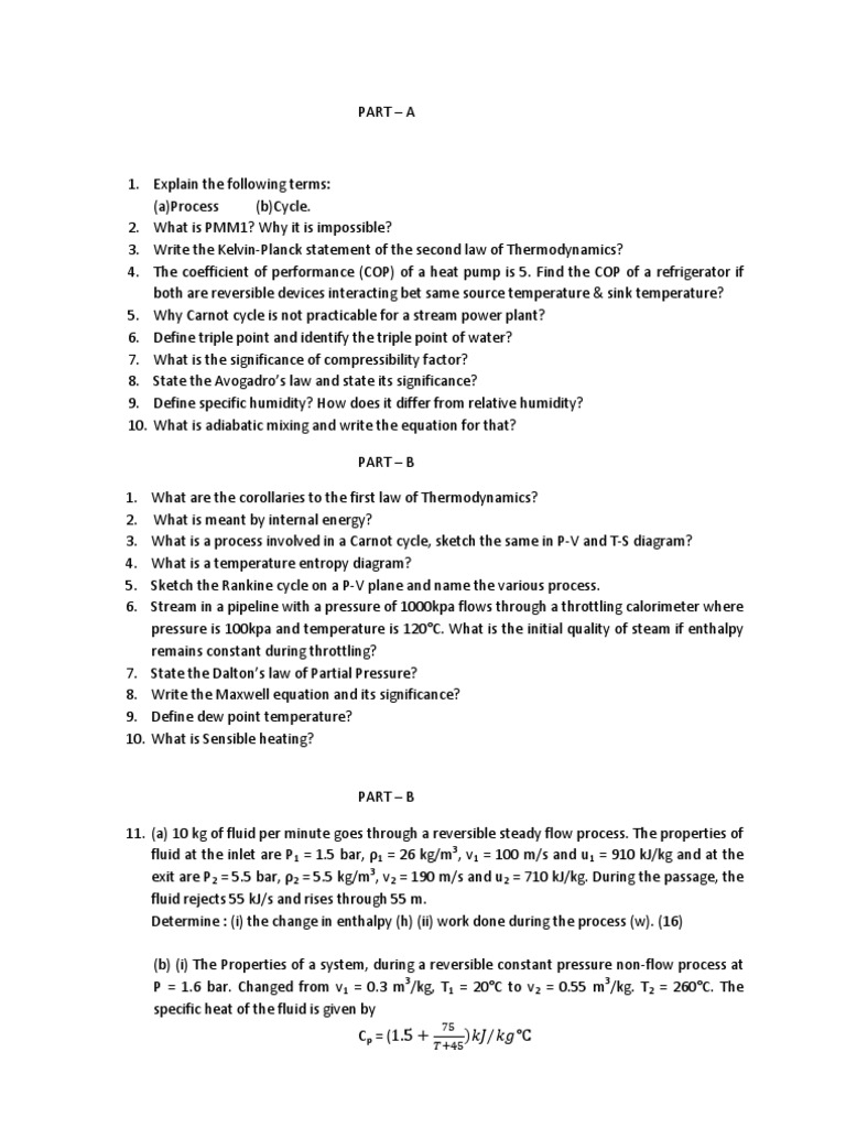 Thermodynamics Important Questions Enthalpy Steam