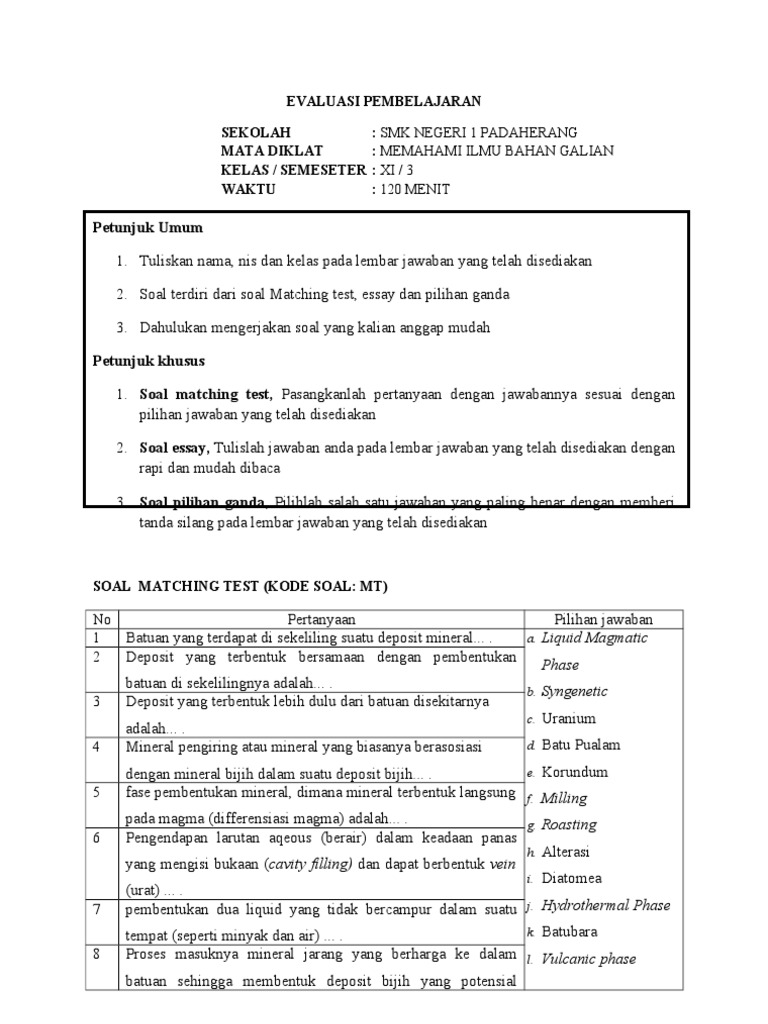 Soal Ilmu Bahan Galian