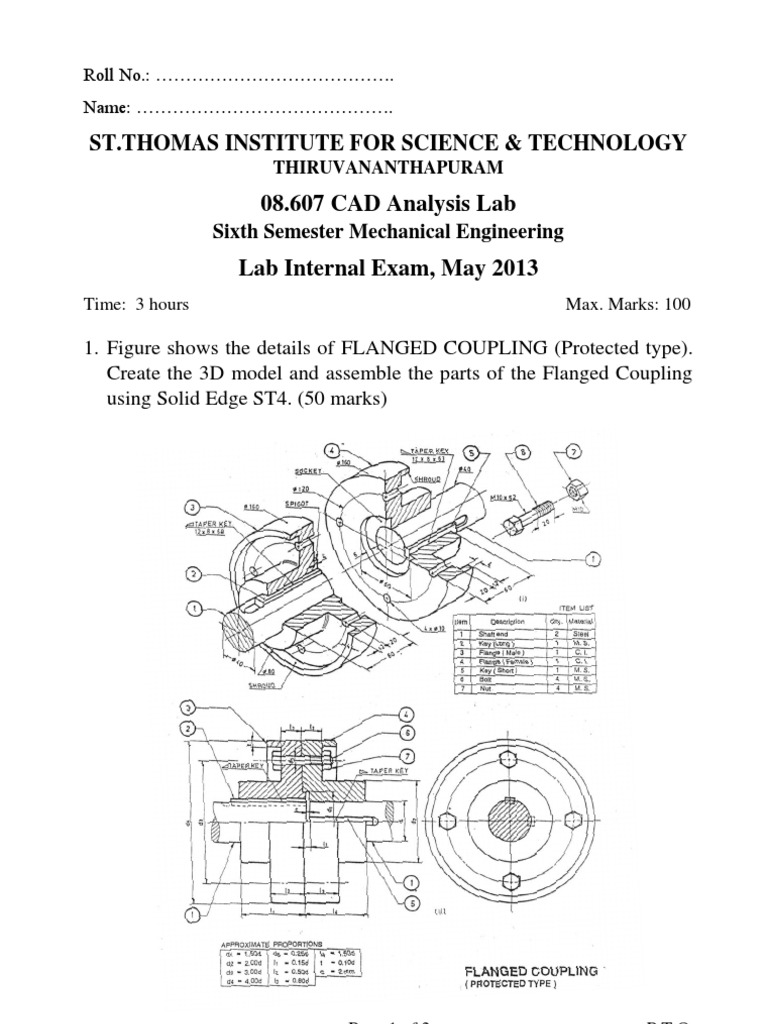 CAD Analysis Lab Exam Questions | PDF | Computer Aided Design ...