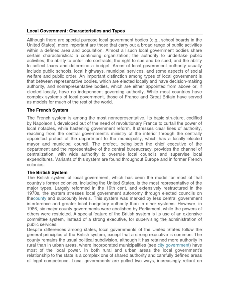 Types and Characteristics of Local Government | PDF | Local Government ...