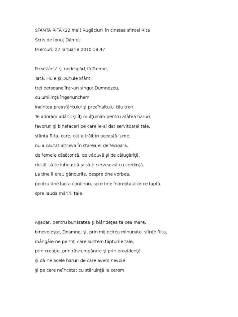 Rugaciunea Sf Rita Rugaciune Catre Sfanta Rita | PDF