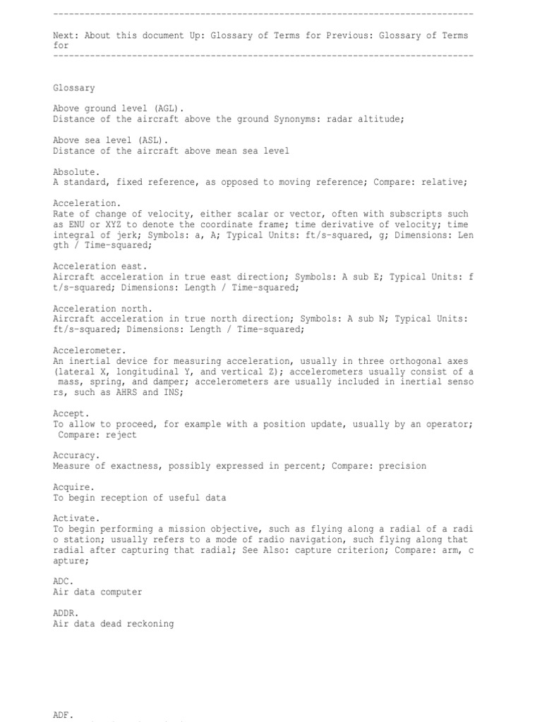 Aviation Abbreviations Inertial Navigation System Guidance System