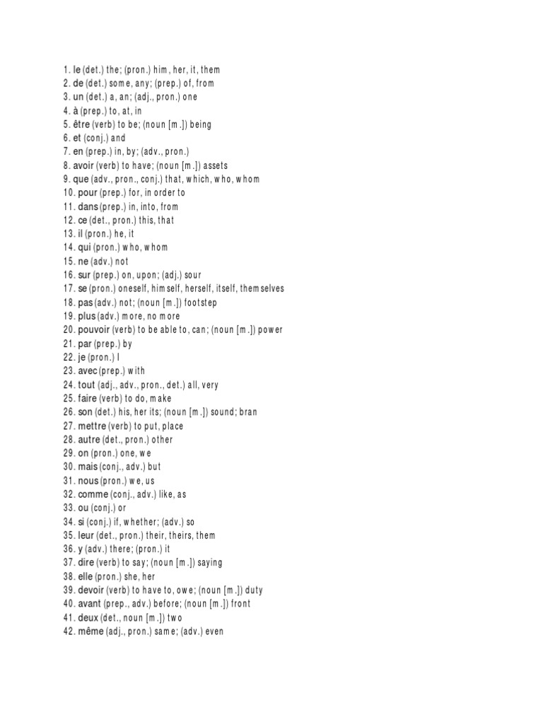 Essential French Vocabulary List | PDF | Linguistic Typology | Rules