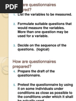 How Are Questionnaires Prepared?: List The Variables To Be Measured