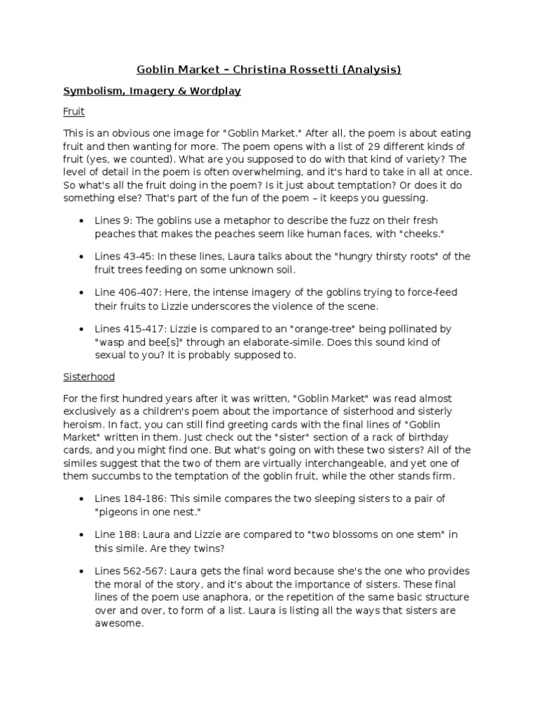 Goblin Market Analysis Narration Poetry