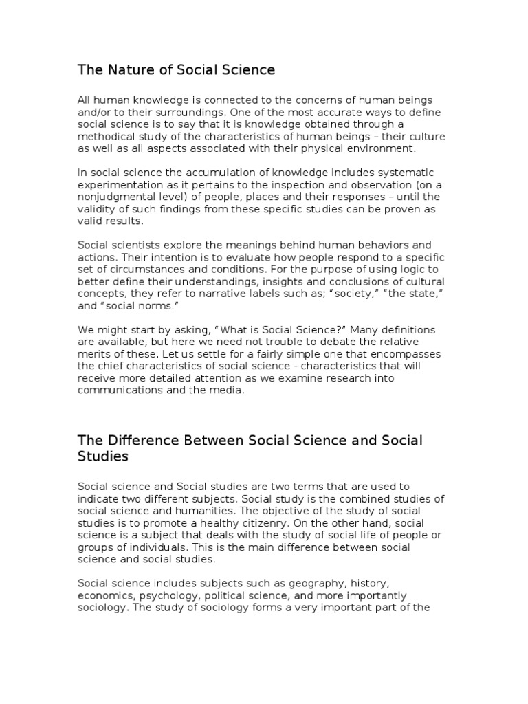 The Nature of Social Science Social Sciences Science