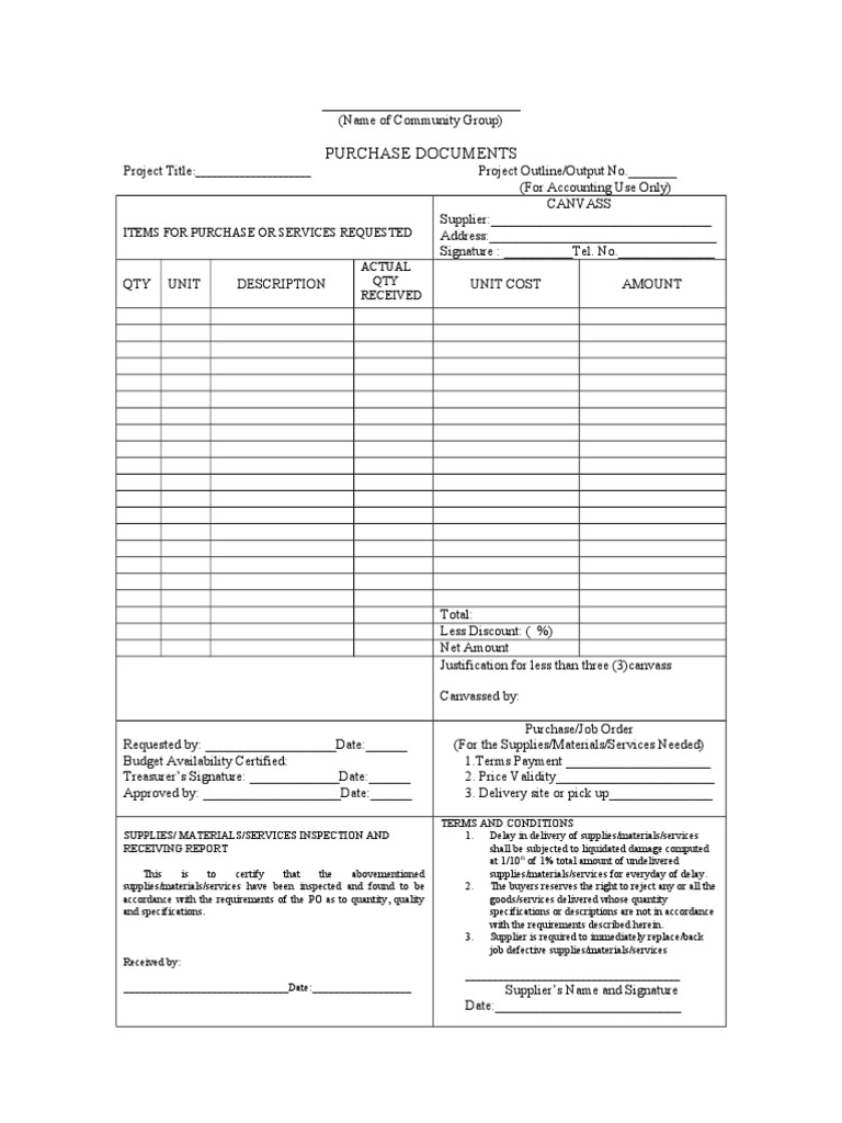 Purchase Documents: Items For Purchase or Services Requested Actual QTY ...