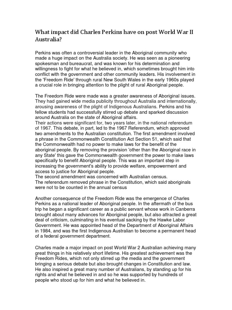What Impact Did Charles Perkins Have On Post World War II Australia